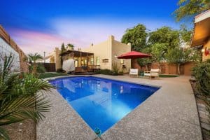 The sparkling pool in the backyard at 1211 W Polk St